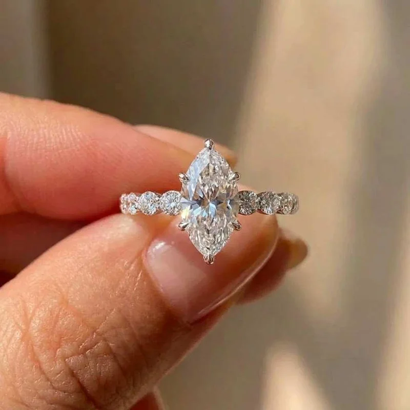 Women's 925 Sterling Silver Marquise Zircon Ring, Classic Design